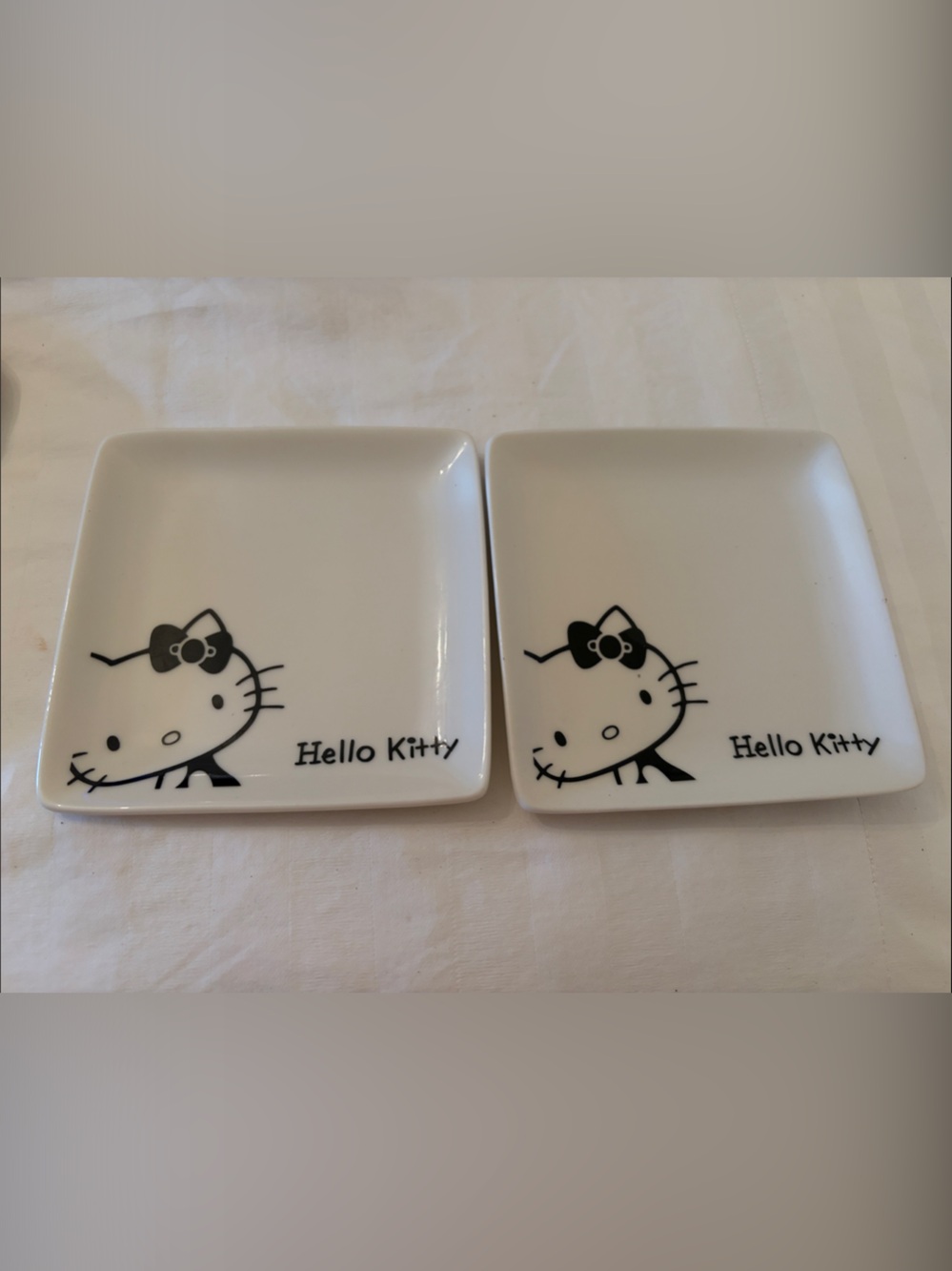 Hello Kitty White and Black Ceramic Square Mini Plates - Pair